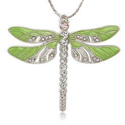 Jaune Vert Émail alliage libellule gros pendentifs, avec strass cristal, platine, jaune vert, 57x64x5mm, Trou: 2mm