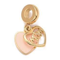 Golden 304 Stainless Steel European Dangle Charms, Large Hole Pendants, with Pink Enamel, Mother's Day, Heart with Word Mom, Golden, 23mm, Hole: 4mm, Heart: 12x10.5x1~2mm