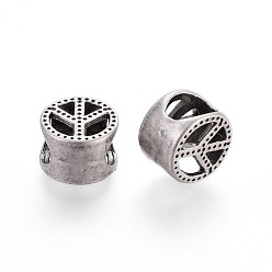 Thai Sterling Silver Plated Tibetan Style Alloy European Beads, Large Hole Beads, Peace Sign, Lead Free & Nickel Free & Cadmium Free, Thailand Sterling Silver Plated, 10x7mm, Hole: 5mm