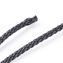Black Round Folded Bolo Braided Imitation Leather Cord, Micro Fiber Leather Cord, Hemp Flower, for Bracelet & Necklace Making, Black, 3mm