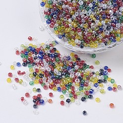 Mixed Color Glass Seed Beads, Trans. Colours Lustered, Round, Mixed Color, 4mm, Hole: 1.5mm, about 4500pcs/pound