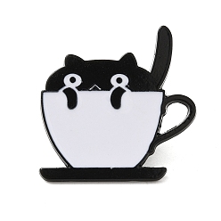Tableware Liquid Cat Enamel Pins, Black Alloy Badge for Backpack Clothes, Cup, 29x28.5x1.3mm