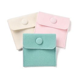 Mixed Color Velvet Jewelry Storage Pouches, Square Jewelry Bags with Snap Fastener, for Earrings, Rings Storage, Mixed Color, 69~70x70.5~71x9mm