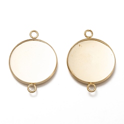 Real 18K Gold Plated 304 Stainless Steel Cabochon Connector Settings, Plain Edge Bezel Cups, Flat Round, Real 18K Gold Plated, Tray: 25mm, 36x27x2mm, Hole: 3mm