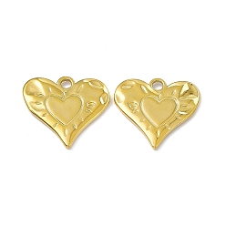 Chapado en Oro Real 18K Revestimiento iónico (ip) 304 colgantes de acero inoxidable, encanto del corazón, real 18 k chapado en oro, 24x25.5x2 mm, agujero: 3 mm