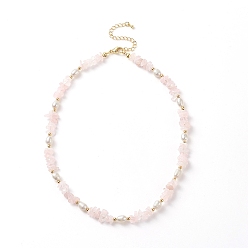 Rose Quartz Natural Rose Quartz Chips & Pearl Beaded Necklace, Gemstone Jewelry for Women, 15.35 inch(39cm)
