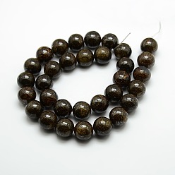 Coffee Round Natural Bronzite Beads Strands, Coffee, 10mm, Hole: 1mm, about 39pcs/strand, 15.3 inch