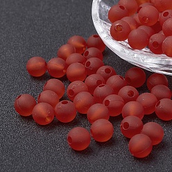 Red Transparent Acrylic Beads, Round, Frosted, Red, 6mm, Hole: 1.8mm, about 4000pcs/500g