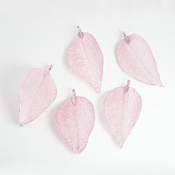 Rose Gold Plated Electroplated Natural Leaf Big Pendants, with Iron Findings, Rose Gold Plated, 70~100x30~50x1mm, Hole: 3x6mm