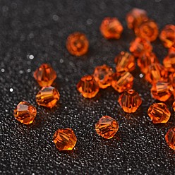Оранжево-Красный Стеклянные бсуины, имитация кристалла, прозрачный, граненые, двухконусные, оранжево-красный, 4x3.5 мм, отверстия: 1 о mm 720 шт / мешок