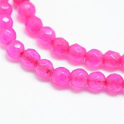 Magenta Natural Agate Bead Strands, Dyed, Faceted, Round, Magenta, 3~3.5mm, Hole: 0.5mm, about 124~126pcs/strand, 14.5~14.8 inch