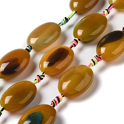 Brown Natural Agate Beads Strands, Dyed & Heated, Flat Oval, Brown, 23.5~25x16.5~18.5x9~10mm, Hole: 2mm, about 13pcs/strand, 18.11''(46cm)