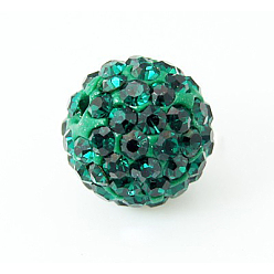 Emerald Pave Disco Ball Beads, Polymer Clay Rhinestone Beads, Grade A, Round, Emerald, PP14(2~2.1mm), 10mm, Hole: 1.0~1.2mm