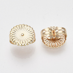 Real 18K Gold Plated Brass Ear Nuts, Butterfly Earring Backs for Post Earrings, Nickel Free, Flat Round/Flower, Real 18K Gold Plated, 9.5x9x4.5mm, Hole: 1mm