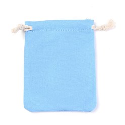 Светло-Голубой Пакеты для упаковки холста из поликоттона, шнурок сумки, Небесно-голубой, 12x9 см