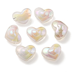 Blanc Fumé Placage uv perles acryliques transparentes irisées arc-en-ciel, deux tons, cœur, fumée blanche, 13x16.5x9mm, Trou: 3mm