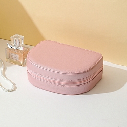 Pink Joyero de cuero pu semicircular, joyero portátil de viaje, cajas de almacenamiento con cremallera, para collares, Anillos, pendientes y colgantes, rosa, 12x16x5.5 cm