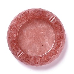 Rose Quartz Resin with Natural Rose Quartz Chip Stones Ashtray, Home OFFice Tabletop Decoration, Flat Round, 98x24mm, Inner Diameter: 67mm