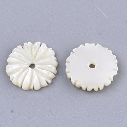 Seashell Color Natural White Shell Beads, Flower, Seashell Color, 10x2mm, Hole: 1mm