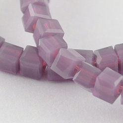 Medium Purple Glass Bead Strands, Imitation Jade, Faceted, Cube, Medium Purple, 3~4x3~4x3~4mm, Hole: 0.5mm, about 100pcs/strand, 13.5 inch