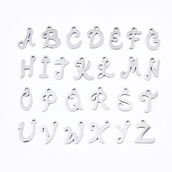 Letter 201 charmes en acier inoxydable, Coupe au laser, alphabet, couleur inox, lettre, 10~13x4.5~10x1mm, Trou: 1.4mm