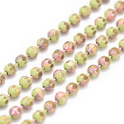 Pale Green Electroplated Brass Faceted Ball Chains, Round, with Spool, Soldered, Pale Green, 1.5mm, about 164.04 Feet(50m)/roll