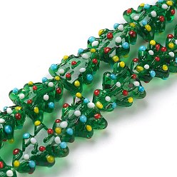 Green Handmade Lampwork Beads, Christmas Tree, Bumpy, Green, 17x14.5x7.5mm, Hole: 2mm, about 20pcs/strand, 13.78''(35cm)