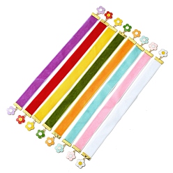 Color mezclado Marcadores colgantes de esmalte de aleación de flores, marcador de cinta de terciopelo, color mezclado, 305x19 mm, 8 colores, 1 pc / color, 8 PC / sistema