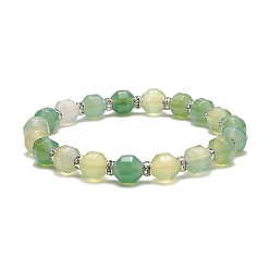 Yellow Green Dyed Natural Agate Beaded Stretch Bracelet, Brass Rhinestone Jewelry for Women, Yellow Green, Inner Diameter: 2-1/2~2-5/8 inch(6.5~6.7cm)