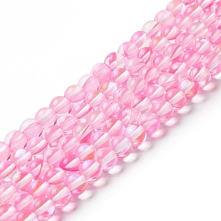 Pink Synthetic Moonstone Beads Strands, Round, Pink, 6mm, Hole: 0.8mm, about 63pcs/strand, 14.57''~15.55''(37~39.5cm)