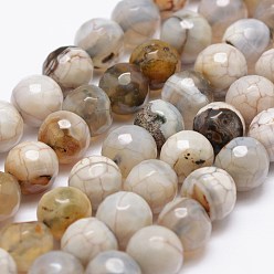 Light Grey Faceted Natural Fire Crackle Agate Beads Strands, Round, Dyed & Heated, Light Grey, 8mm, Hole: 1mm, about 47pcs/strand, 14 inch(35.6cm)