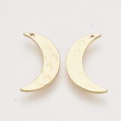 Real 18K Gold Plated Brass Pendants, Nickel Free, Moon, Real 18K Gold Plated, 16x9.5x1mm, Hole: 0.9mm