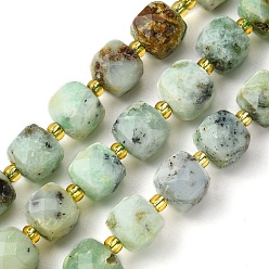 Chrysoprase Natural Chrysoprase Beads Strands, with Seed Beads, Faceted Cube, 8~9x8~9x8~9mm, Hole: 0.9~1mm, about 35~39pcs/strand, 14.80''~15.16''(37.6~38.5cm)