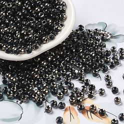 Black Transparent Inside Colours Glass Seed Beads, Half Plated, Round Hole, Round, Black, 4x3mm, Hole: 1.2mm, 7650pcs/pound
