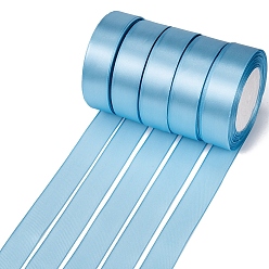 Bleu Clair Ruban de satin à face unique, Ruban polyester, bleu clair, 1 pouce (25 mm) de large, 25yards / roll (22.86m / roll), 5 rouleaux / groupe, 125yards / groupe (114.3m / groupe)