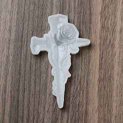 Blanco Cruz de religión con moldes de silicona para decoración de exhibición de rosas, moldes de resina, para resina uv, fabricación artesanal de resina epoxi, blanco, 78x48x8.5 mm