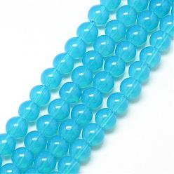 Deep Sky Blue Baking Painted Glass Beads Strands, Imitation Opalite, Round, Deep Sky Blue, 10mm, Hole: 1.3~1.6mm, about 80pcs/strand, 31.4 inch