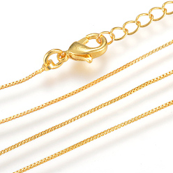Real 18K Gold Plated Real 18K Gold Plated Brass Box Chains Necklaces, with Lobster Clasps, 15.7 inch(40cm)x0.6mm