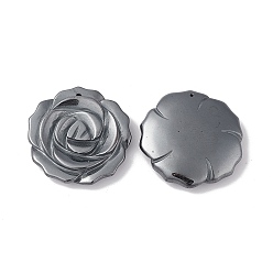 Pierre Noire Pendentifs en pierre noire naturelle, charmes de fleurs, 33~33.5x7mm, Trou: 1mm