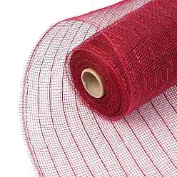 Dark Red Deco Mesh Ribbons, Tulle Fabric, with Metallic Silk, for Christmas Party Decoration, Skirts Decoration Making, Dark Red, 10-1/4 inch(260mm), 10 yards/roll(91.44m/roll)