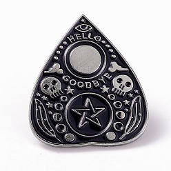 Black Heart with Skull Divination Board Enamel Pin, Platinum Alloy Word Hello Goodbye Badge for Backpack Clothes, Black, 30x25x1.5mm