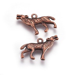 Red Copper Tibetan Style Alloy Pendants, Wolf, Cadmium Free & Lead Free, Red Copper, 26x18x4mm, Hole: 2mm.