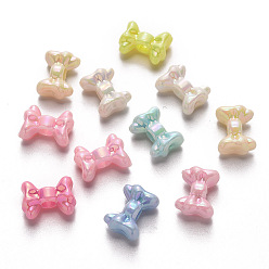 Mixed Color Opaque Acrylic Beads, AB Color Plated, Bowknot, Mixed Color, 11x15x7mm, Hole: 3.8mm, about 1000pcs/500g