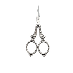 Antique Silver Stainless Steel Scissors, Embroidery Scissors, Sewing Scissors, with Zinc Alloy Handle, Antique Silver, 107x48mm