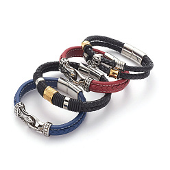 Mixed Color Retro Leather Cord Bracelets, with 304 Stainless Steel Magnetic Clasps and Findings, Mixed Color, 8-3/8 inch~9 inch(21.2~22.9cm), 11.5~12mm