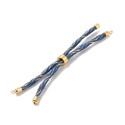 Steel Blue Nylon Cord Silder Bracelets, for Connector Charm Bracelet Making, with Rack Plating Golden Brass Clasp, Long-Lasting Plated, Cadmium Free & Lead Free, Steel Blue, 9-1/8x1/8 inch(23x0.3cm), Hole: 2mm