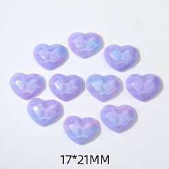 Lilac Opaque Resin Cabochons, with Glitter Powder, Heart with Water Ripple, Lilac, 17x21mm