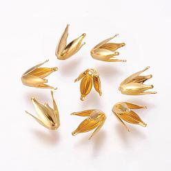 Golden 4-Petal Iron Flower Bead Caps, Golden, 13x7x7mm, Hole: 1mm