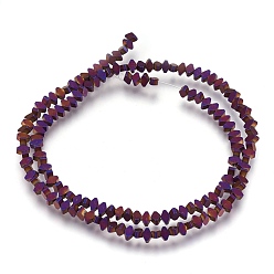 Purple Plated Electroplate Non-magnetic Synthetic Hematite Bead Strands, Frosted, Rhombus, Purple Plated, 3x4x2mm, Hole: 1mm, about 158~160pcs/strand, 15.3 inch~15.5 inch(39~39.5cm)