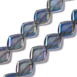 Marine Blue Electroplate Glass Beads Strands, Full Rainbow Plated, Rhombus, Marine Blue, 18x15.5x5mm, Hole: 1.2mm, about 35~37pcs/strand, 24.80~25.98 inch(63~66cm)